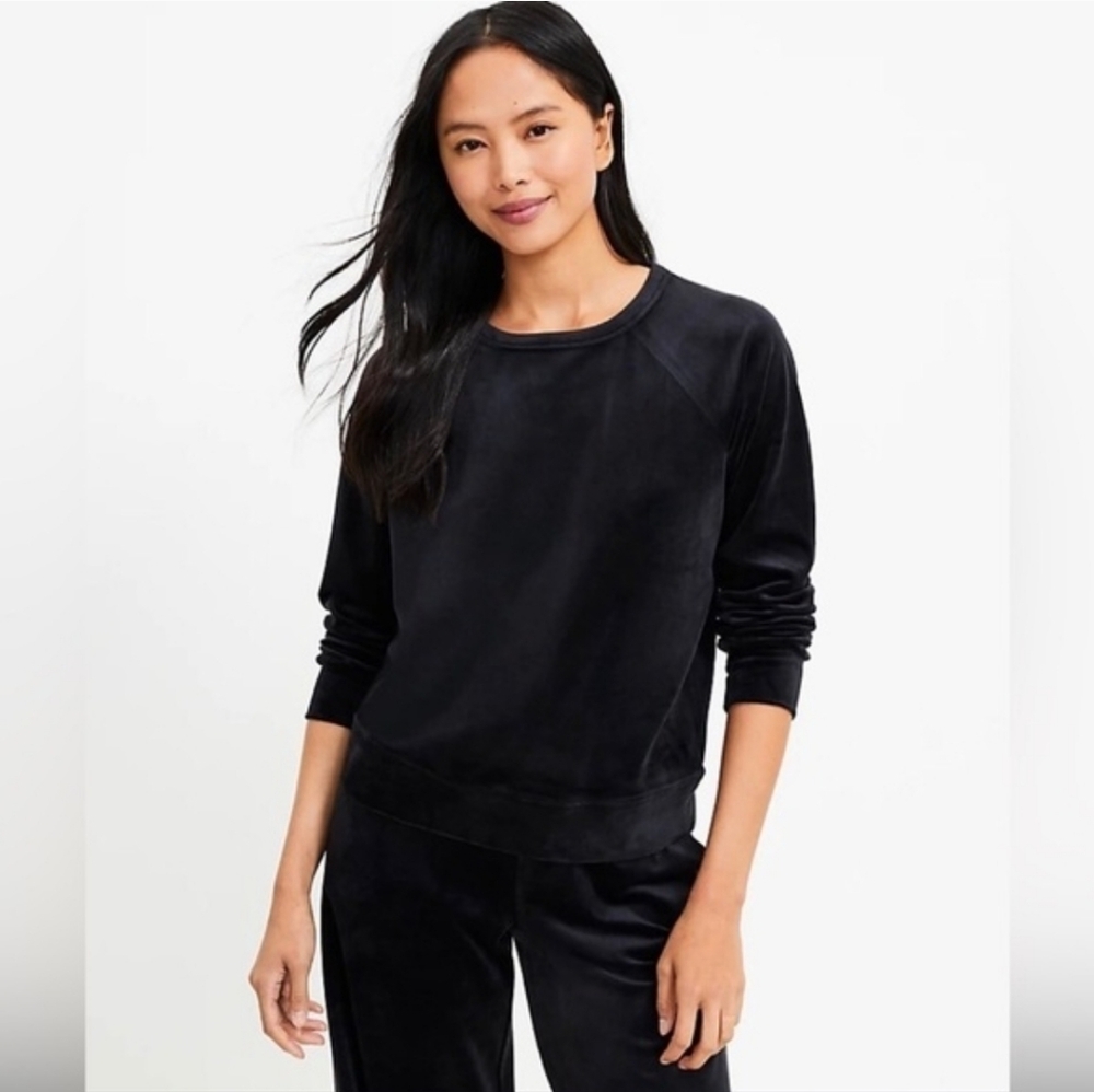 Lou & Grey Womens Velour Crew Sweater Black Size Medium